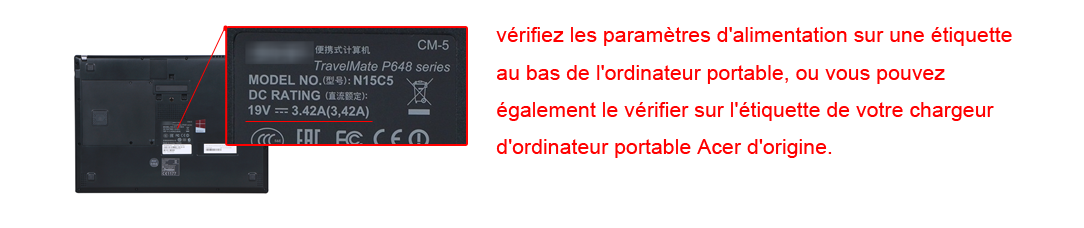 vérifiez les caractéristiques d'alimentation de votre chargeur Acer Swift 3 SF314-59