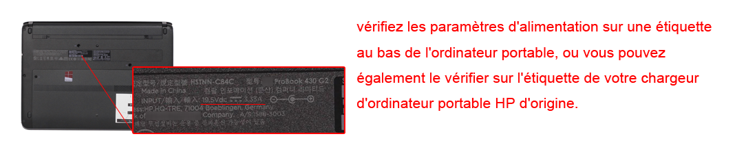 vérifiez les caractéristiques d'alimentation de votre chargeur HP