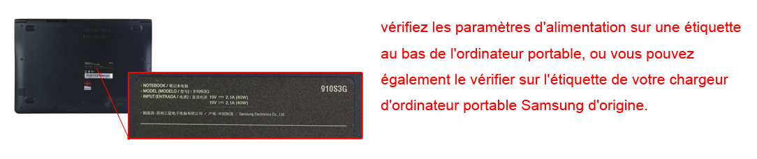 vérifiez les caractéristiques d'alimentation de votre chargeur Samsung